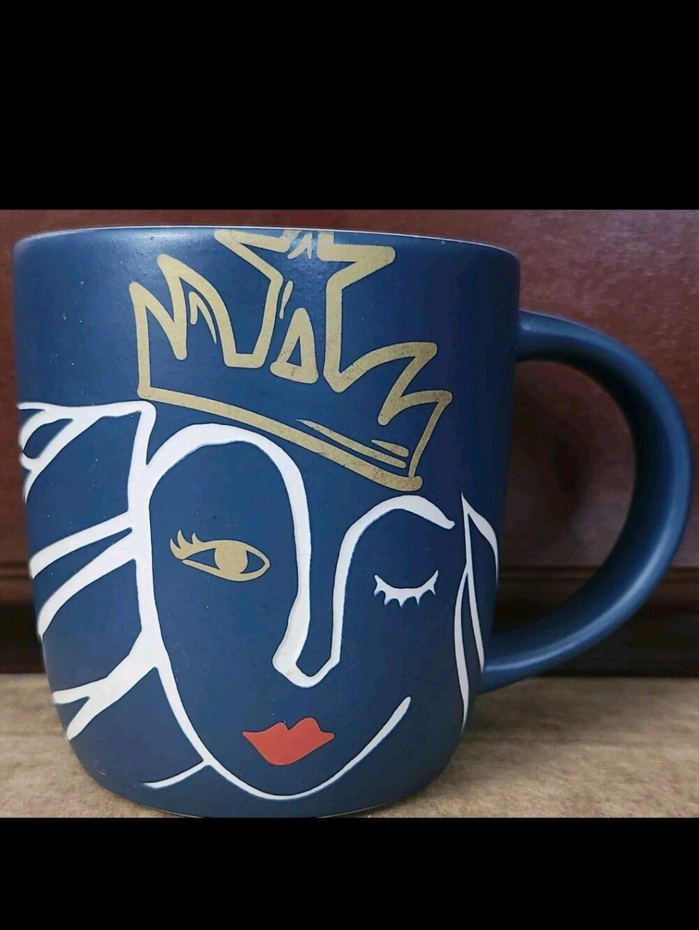 Starbucks Coffee Mug Cup Blue Winking Mermaid 14 oz 2016. Has Crack On Inside